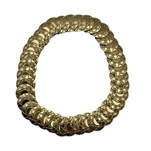Vintage‎ 80s Gold Star Linked Medallion Embossed Disc Stretch Belt Boho Glam